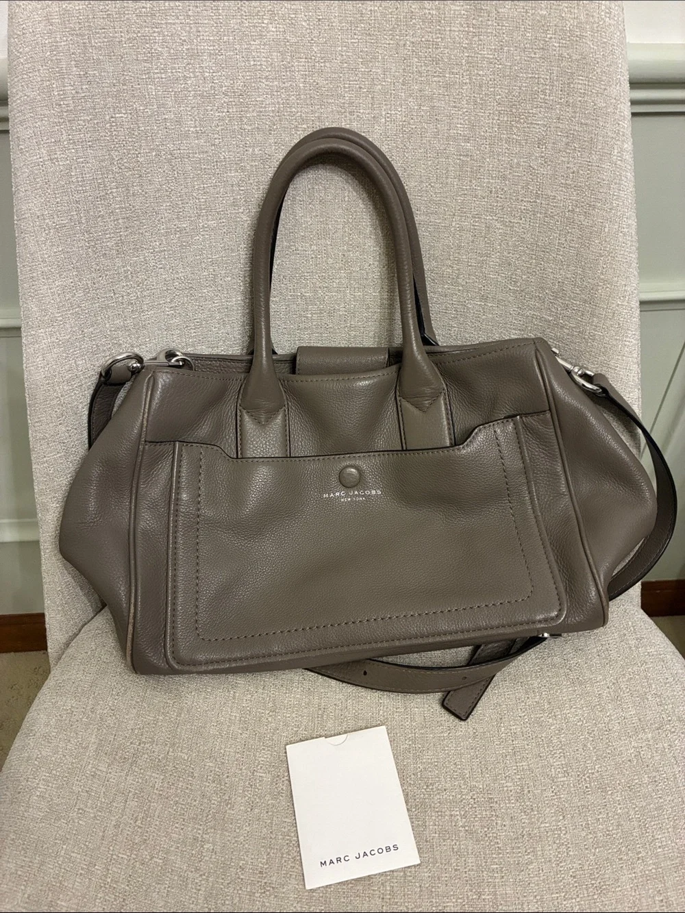 Marc Jacobs Gray Pebbled Leather Satchel with Detachable Strap